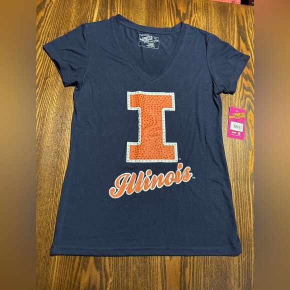 Campus heritage collection fighting Illini U of I women Vneck tee bling womens M - Picture 3 of 6